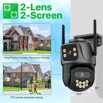 4K Dual Lens PTZ Outdoor WiFi Security Camera - 8MP HD Auto Tracking CCTV Surveillance with Icsee P2P
