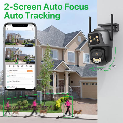 4K Dual Lens PTZ Outdoor WiFi Security Camera - 8MP HD Auto Tracking CCTV Surveillance with Icsee P2P